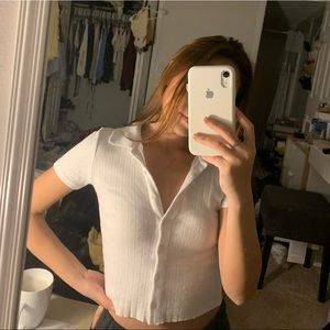 Brandy Melville white Caroline collar top